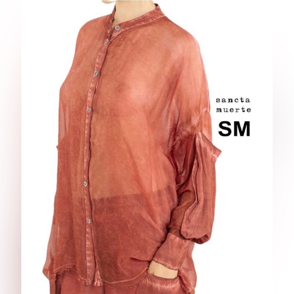 Luxurious Sheer Button-Down LONG POCKET SLEEVE Blouse- made in Italy- Size S-NWT